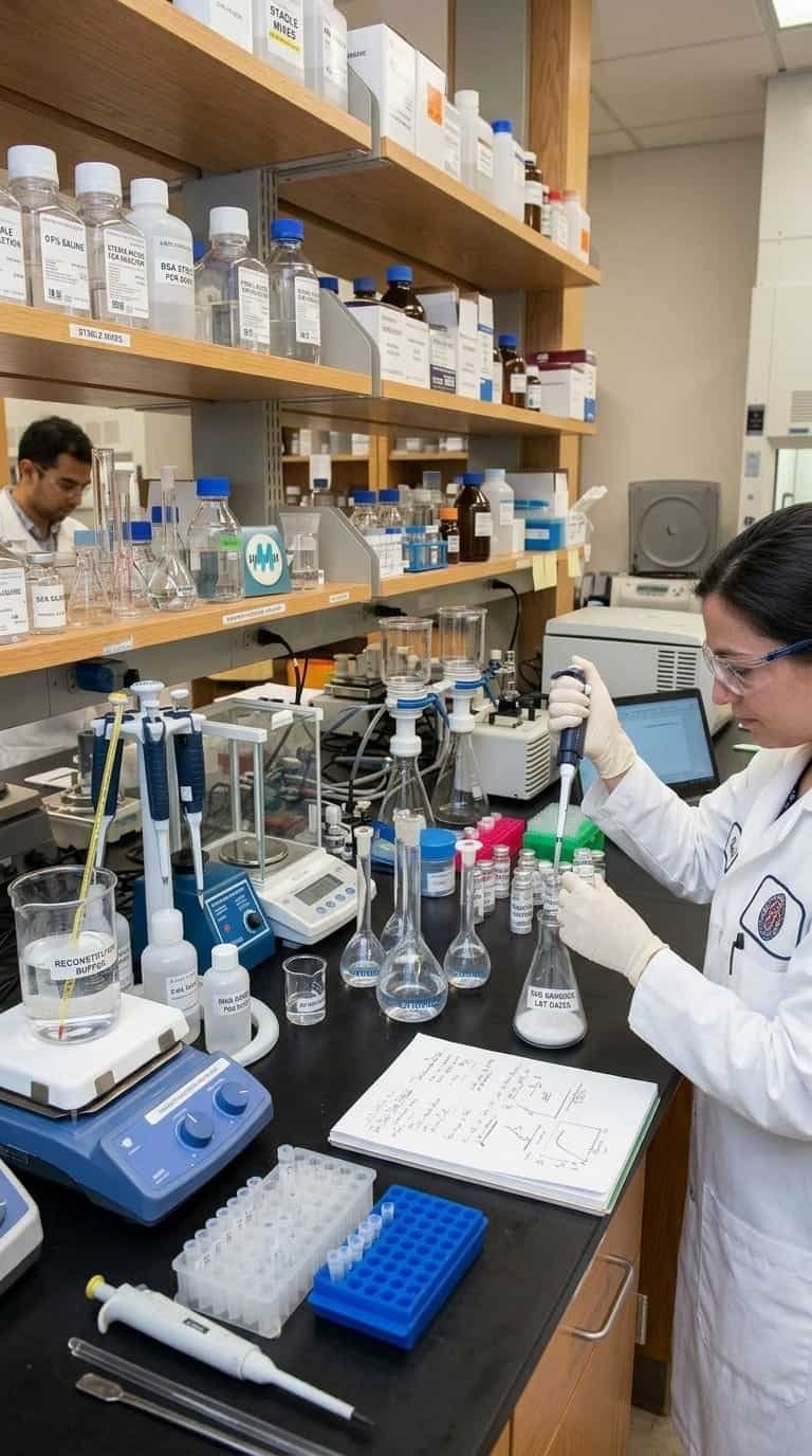 Research scientist working with laboratory equipment used in product formulation